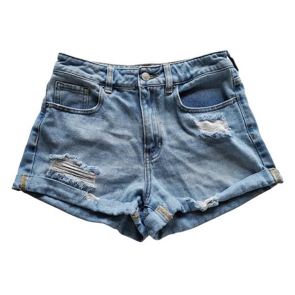PacSun Light Blue Ripped Denim Mom Shorts Size 26 - Picture 4 of 16